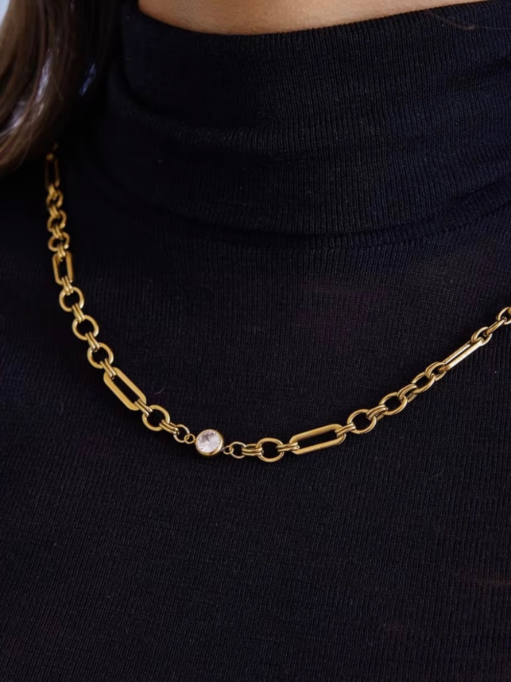 Gold CZ Chain Necklace | Stainless Steel Statement Jewelry